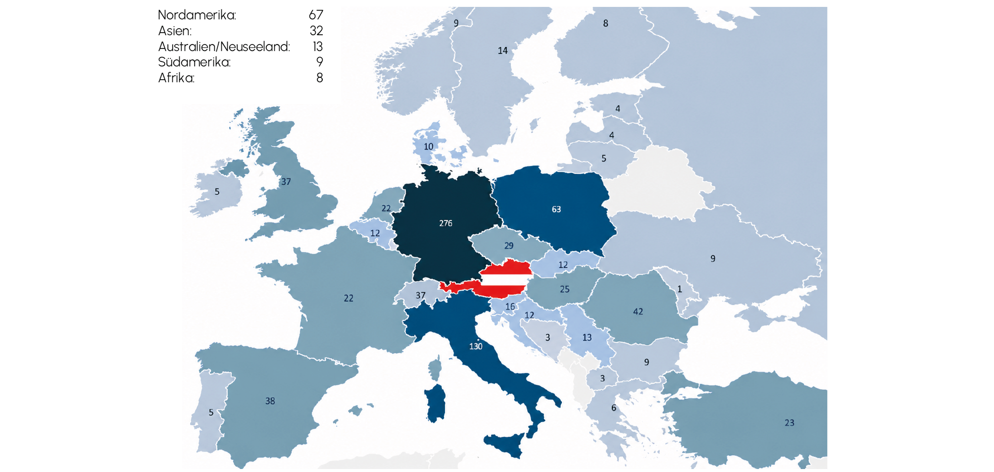 Geographische Verteilung österreichischer Zukäufe im Ausland
